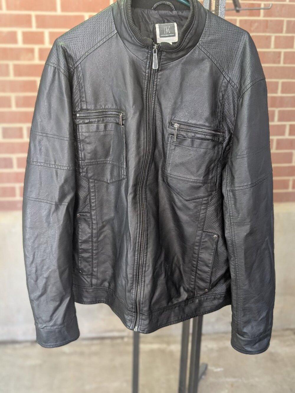 INC International Concepts Mens XL Faux Leather Moto Jacket Black Full Zip Biker